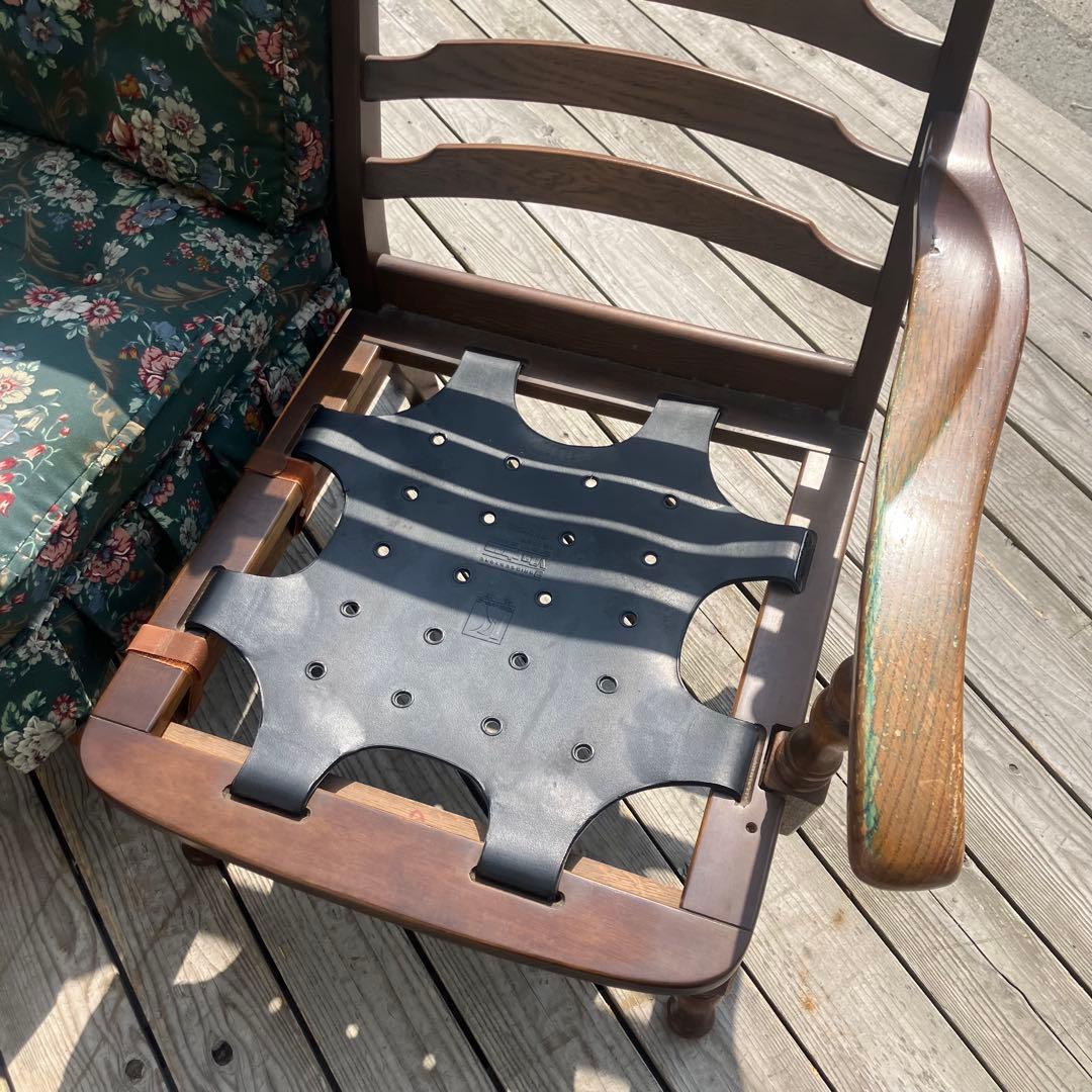 ヴィンテージ 飛騨産業 キツツキ 木製フレーム 花柄2人掛けソファー