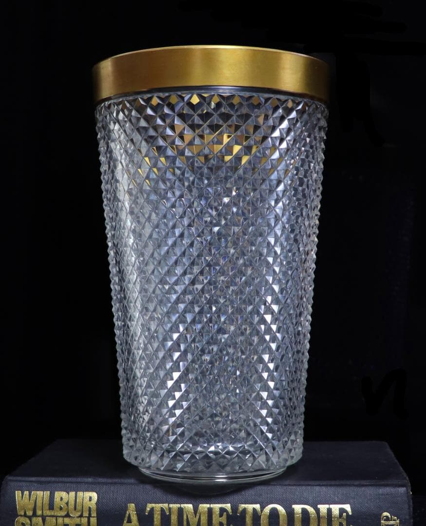 オールド・バカラ 1880年頃 切子装飾金縁大型壺21cm花瓶ギヤマン