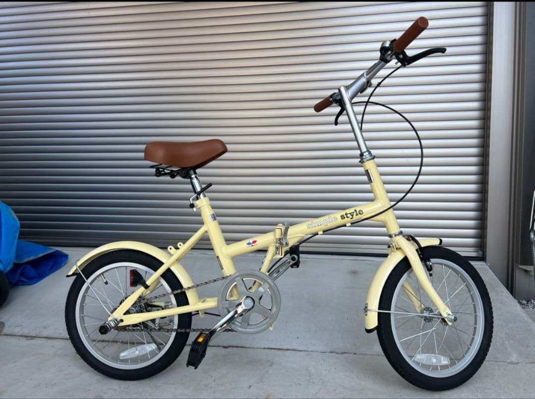 【新古品】折りたたみ自転車 クリーム色 ブラウンサドル a.n.design-works 折りたたみ自転車 子供用 16インチ 本体 女の子