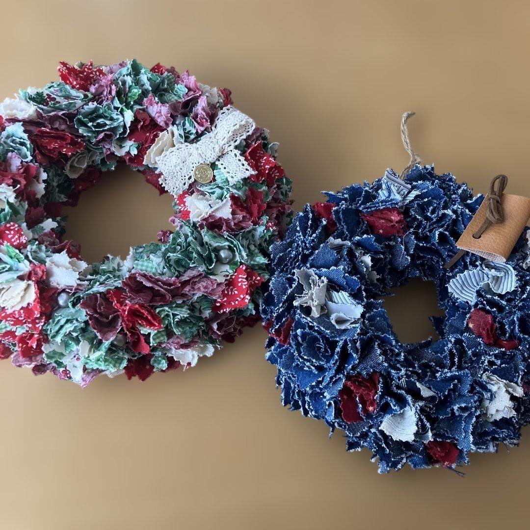 クリスマス ハンドメイド布リースセット デニム生地 壁掛けリース