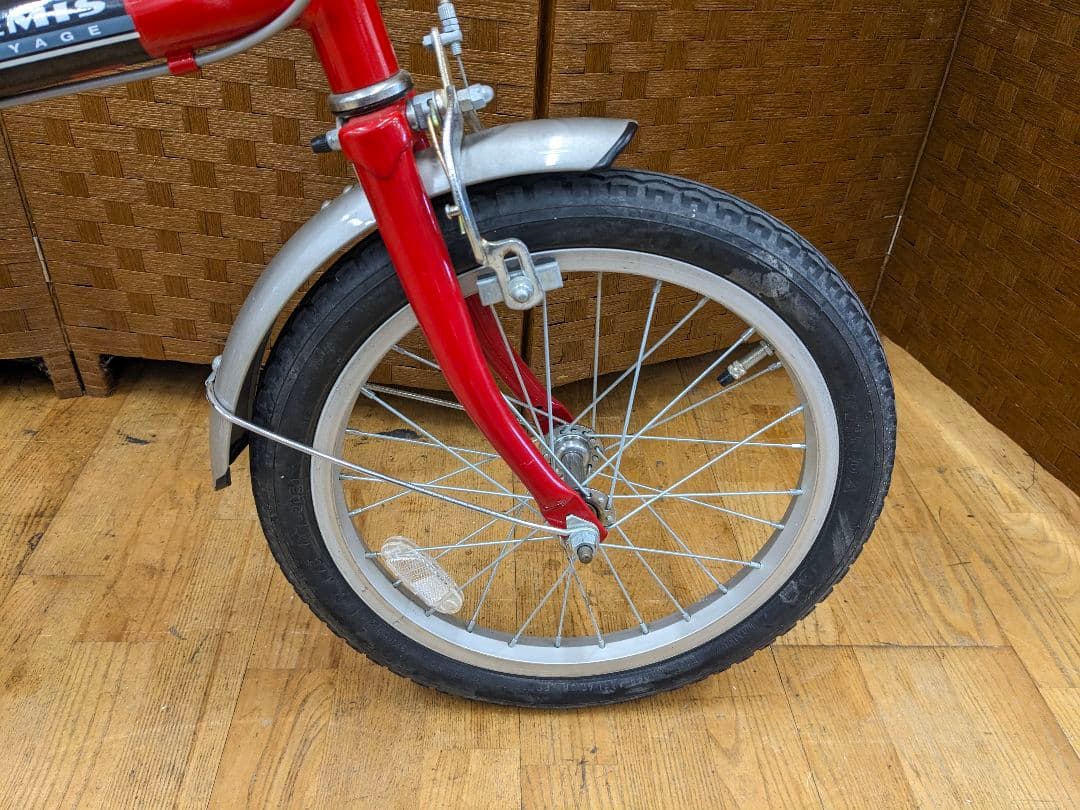 U007 美品 折り畳み自転車 20インチ カゴ付き レッド