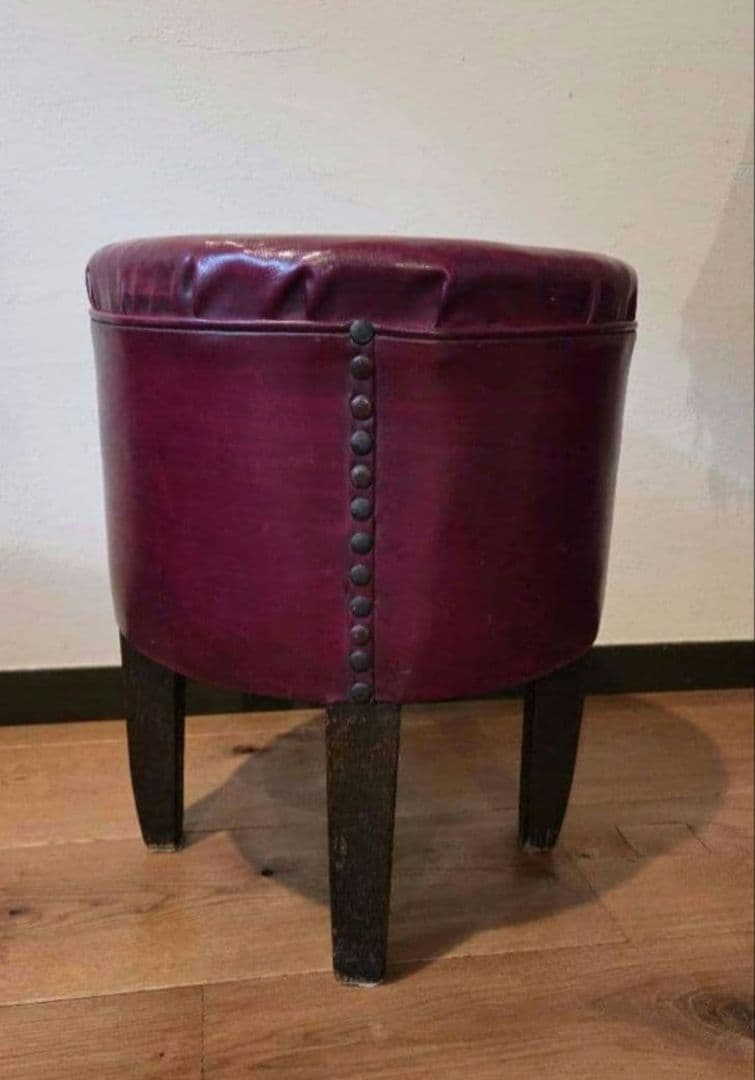 ☆アンティーク/レザー製バーガンディ円形スツール☆ - メルカリ