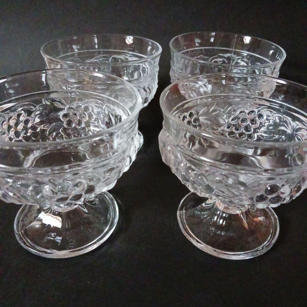 昭和レトロ☆デザートグラス☆脚付き ガラス 4客セット サンデー