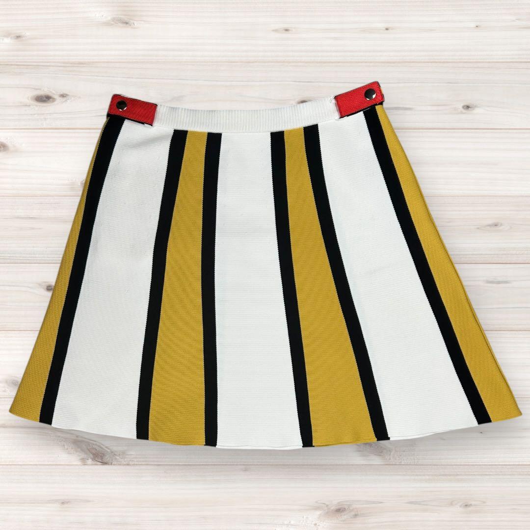 アルチビオ ストライプ柄 ニットスカート イエロー×ホワイト 36 春