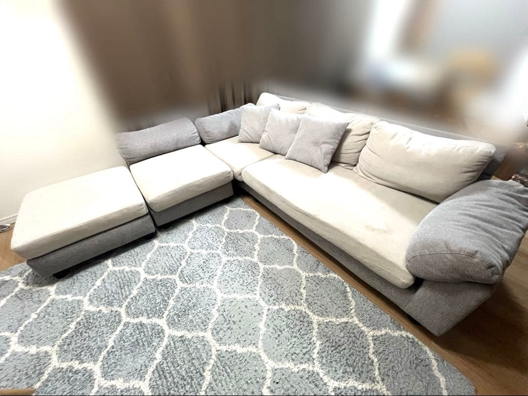 直接受け渡し限定】タンスのゲン グレー L字型ファブリックソファ