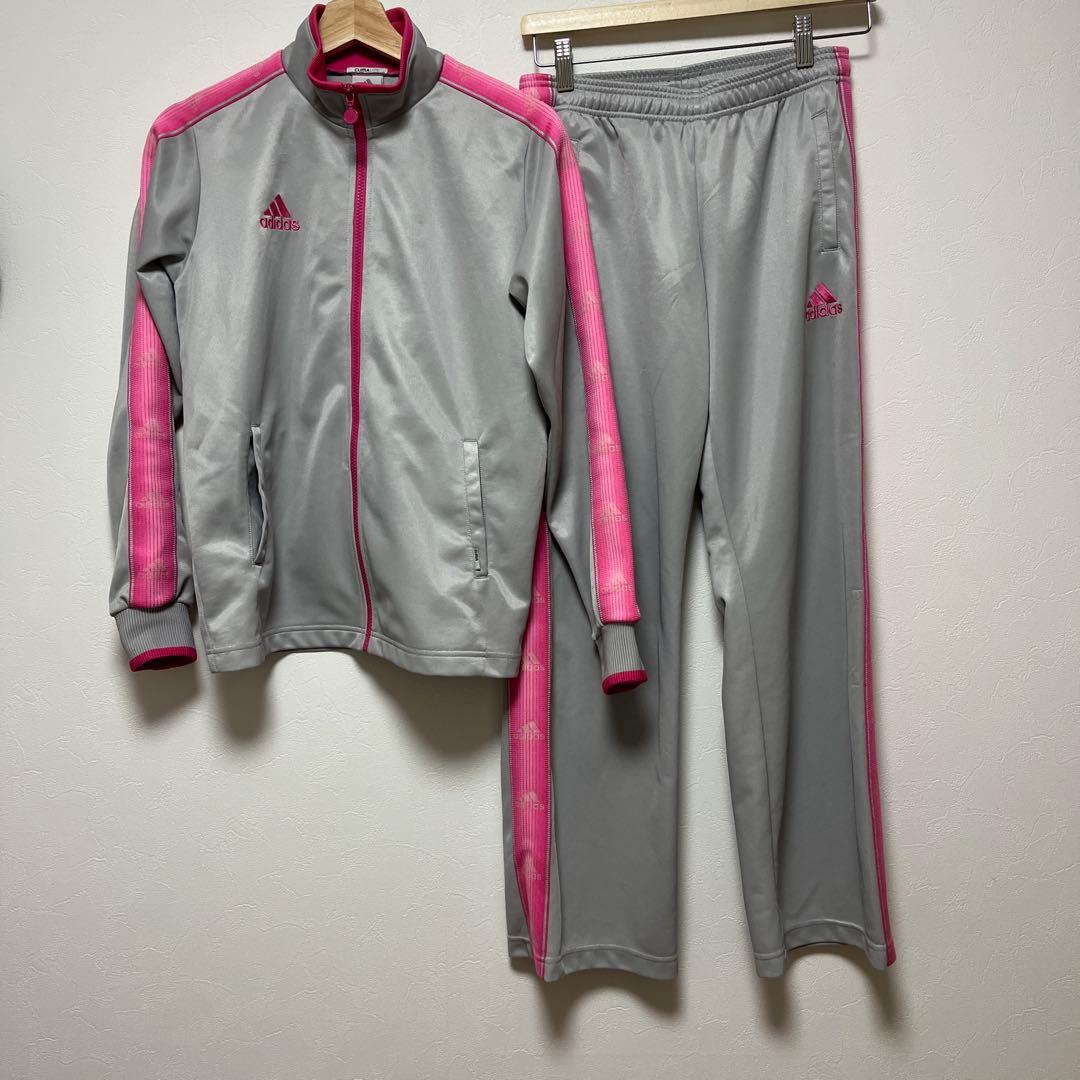 adidas CLIMLITE レディースジャージセットアップグレー/ピンク上下