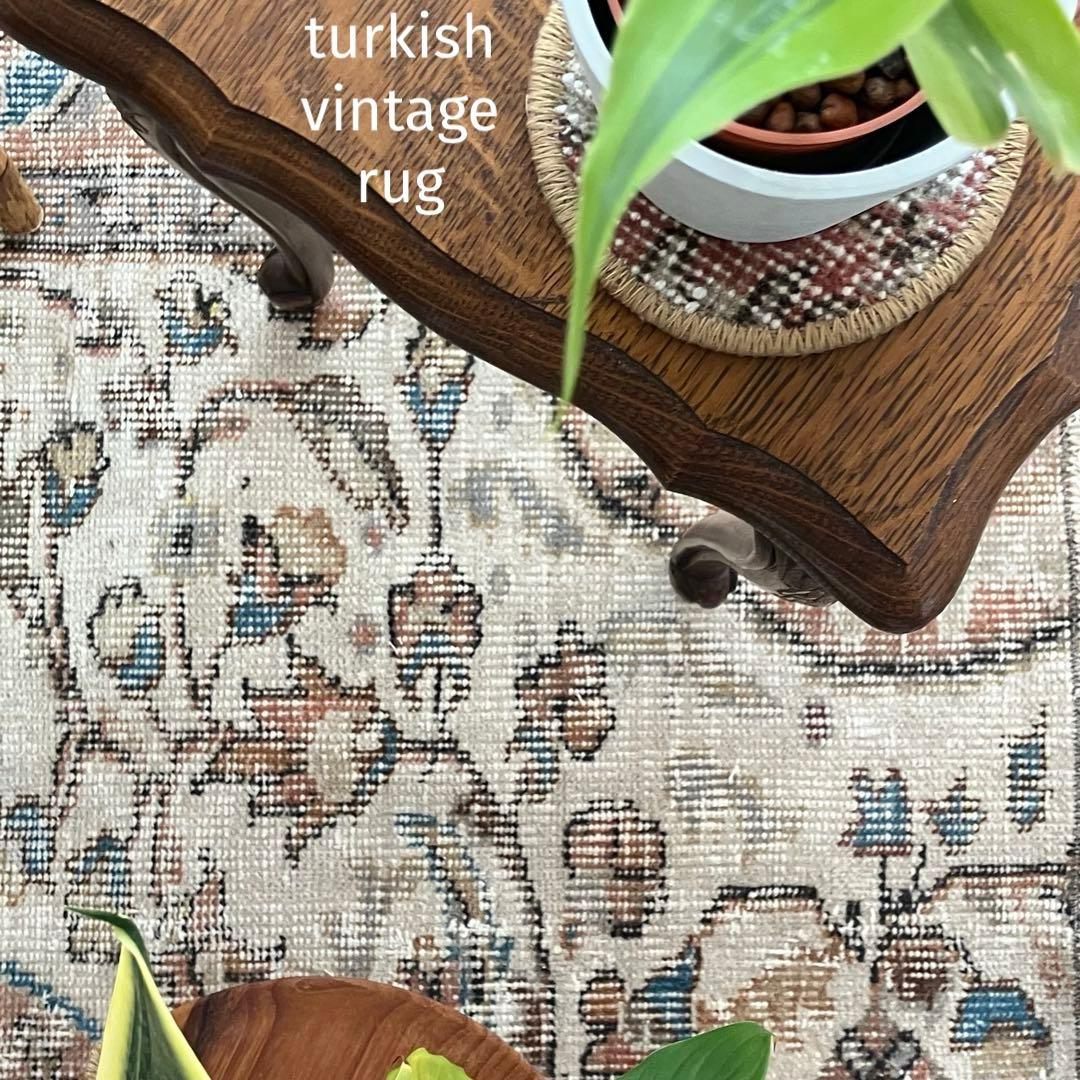 ベージュ67×191コーラルピンク Blue ランナー トルコヴィンテージラグ