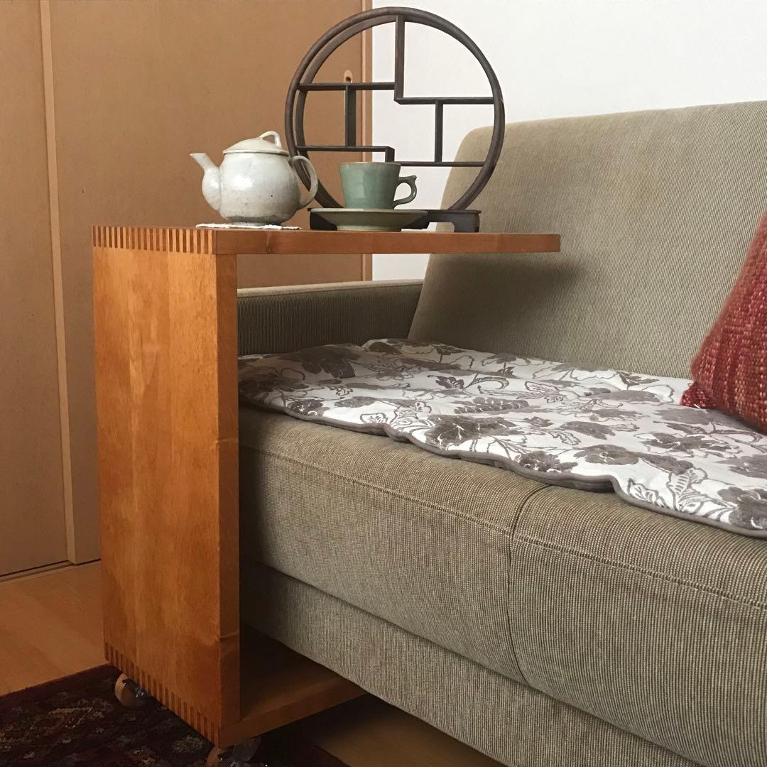 コの字 サイドテーブル キャスター付 木製 和モダン ベッドサイド