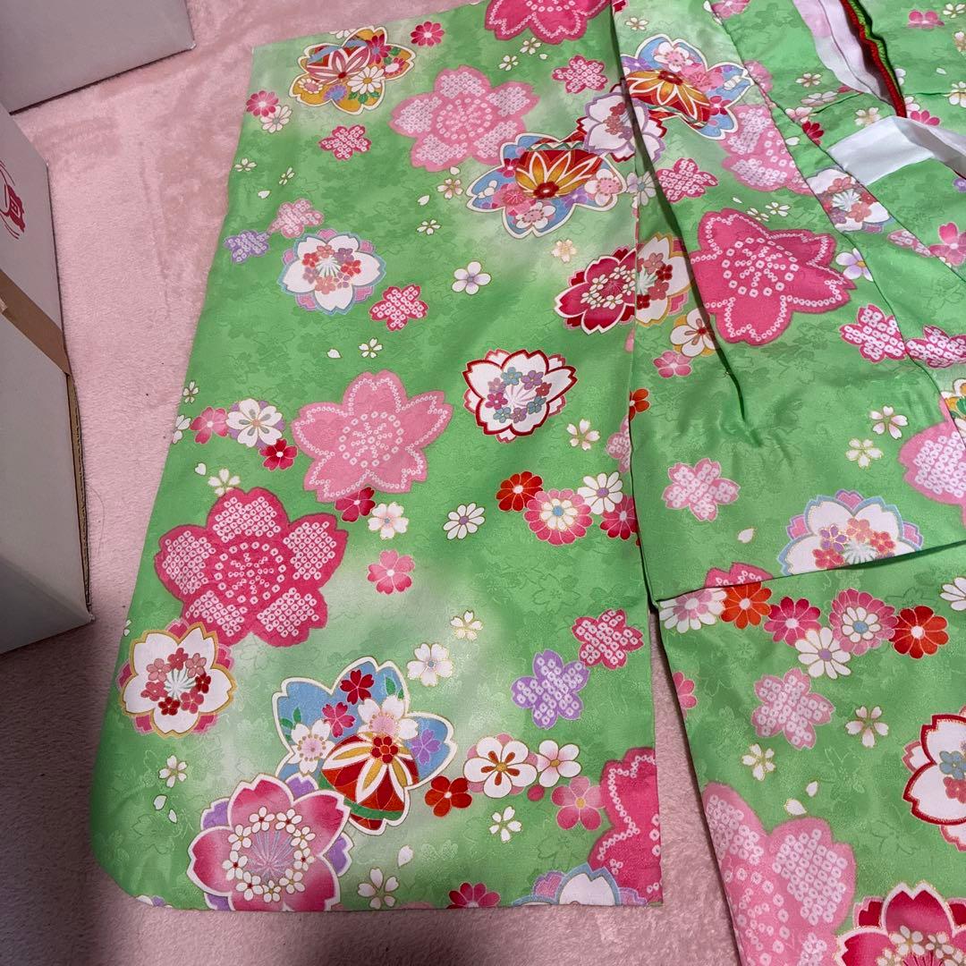 七五三用 花柄 緑色 着物 - メルカリ