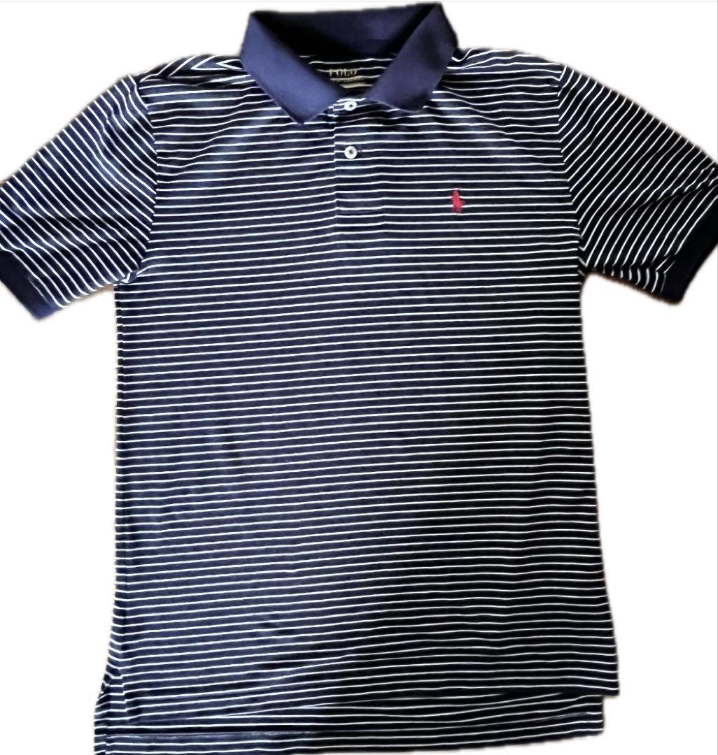 Polo Ralph Lauren ネイビーとホワイト ストライプ ポロシャツ - メルカリ