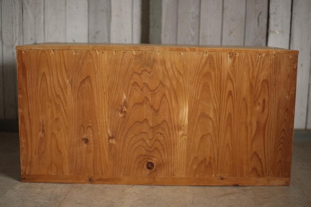 古いガラス戸棚×木製小引き出し3杯 ローチェスト 食器棚 古家具