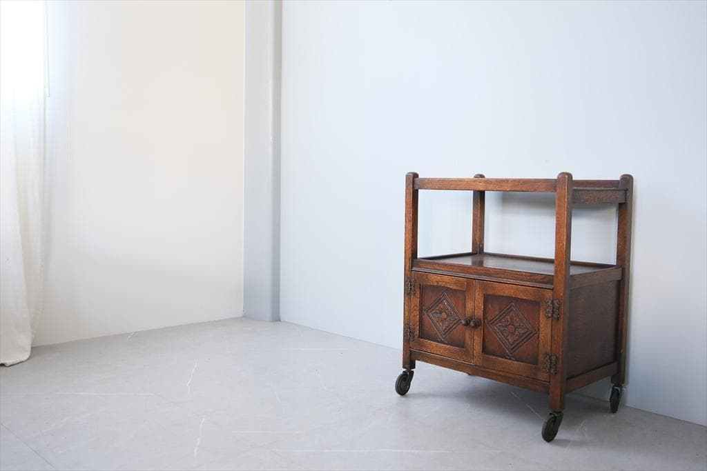 英国アンティーク木製キッチンワゴン/トロリー/サイドテーブル机(91-45)