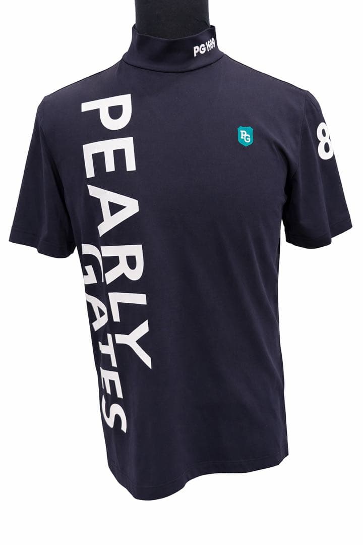 パーリーゲイツ モックネック半袖シャツ サイズ5 ネイビー 日本製