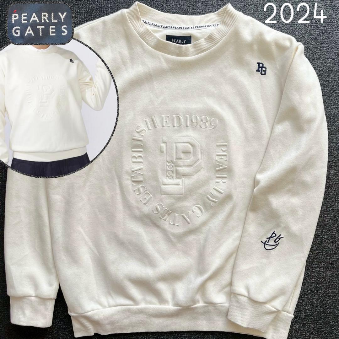 パーリーゲイツ 2024 近年 スウェット ロゴ ダンボールニット ホワイト