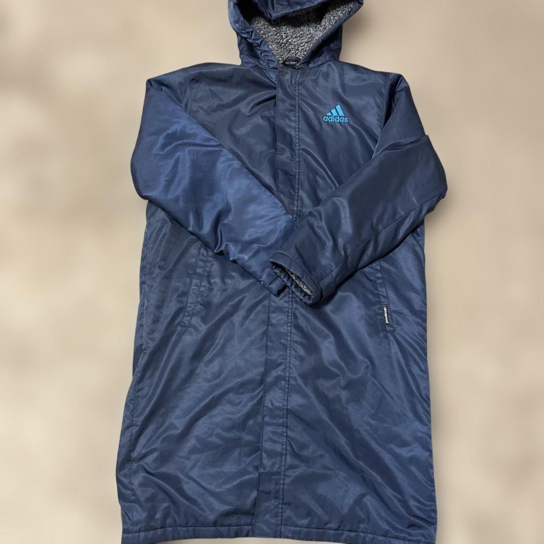 adidas フード付きロングジャケット M ネイビー - メルカリ