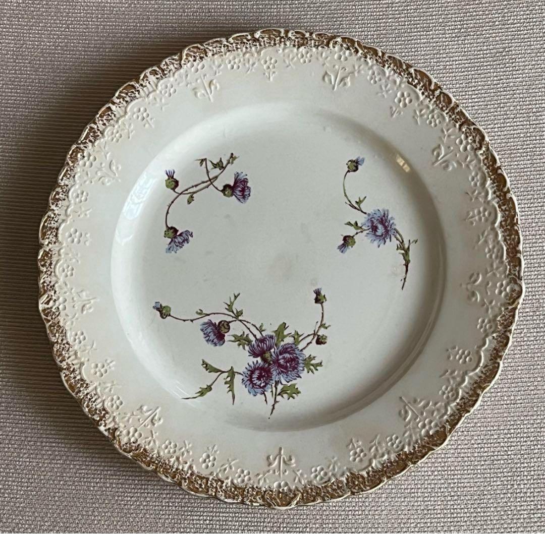 bbw01様専用 フランス クレイユエモントロー プレート 金彩 青アザミ 5