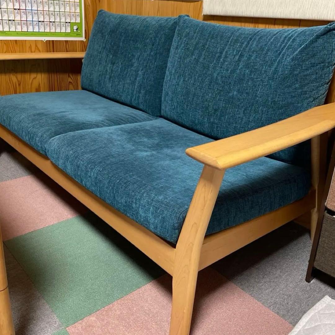 イバタインテリア　天然木ソファ【メープル】ブルー　布製 2.5人掛けソファ ソファ商品一覧｜イバタインテリアオンラインショップ