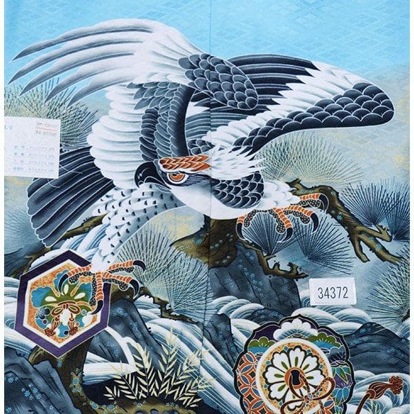 七五三 五歳 男児 羽織袴フルセット 紋袴 水色 鷹 袴変更可能 NO34372