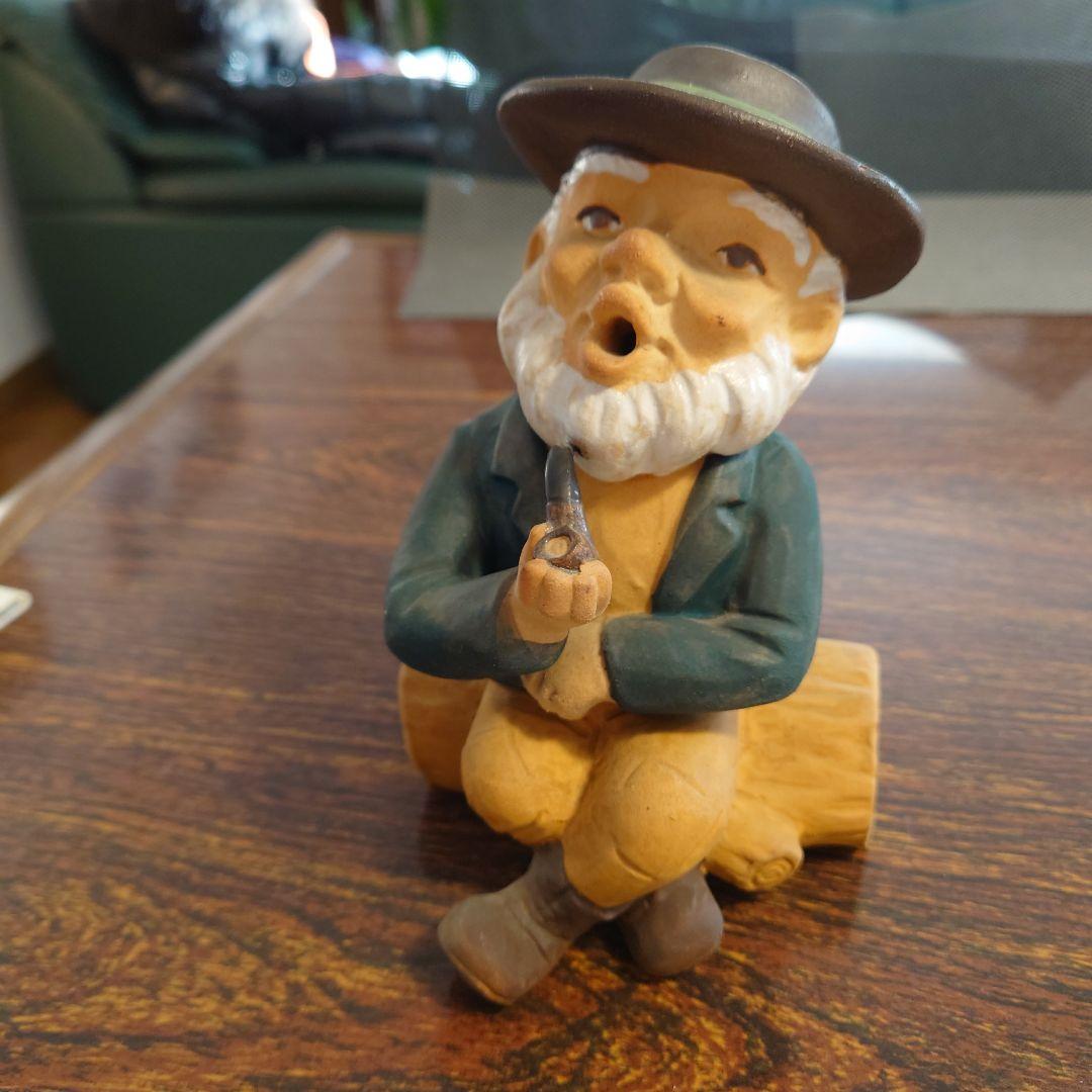 4108) 陶器煙出し人形 パイプおじいさん お香立て 京都松栄堂 麗香炉
