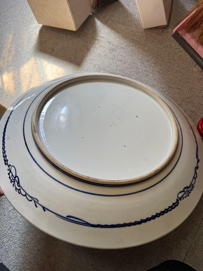 古伊万里 金襴手 花鳥楼閣文 大皿 明治初期 色絵飾皿 支釘跡