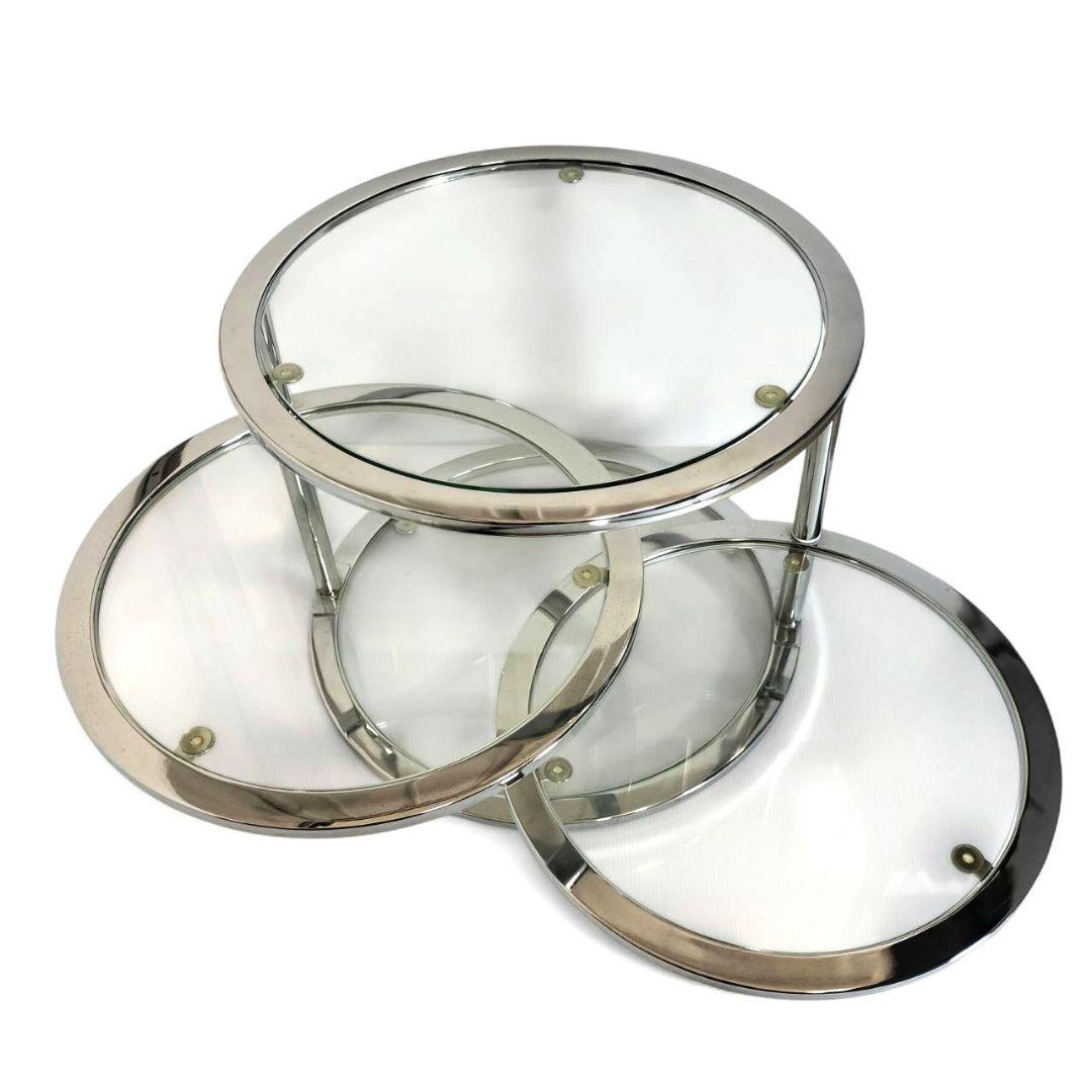 4段 ガラスシェルフ クロームフレーム ミッドセンチュリースタイル