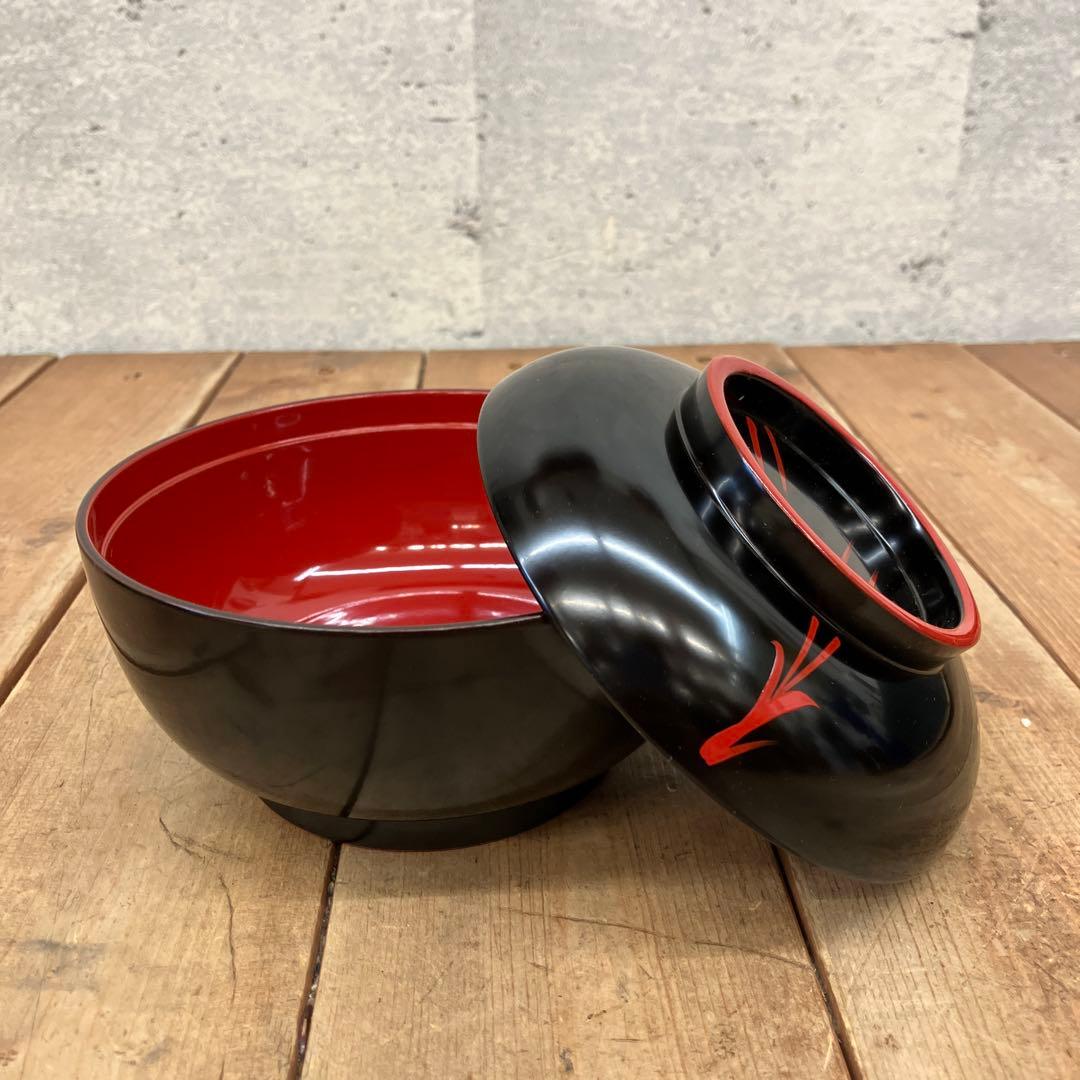 昭和レトロ 天然木加工 山中塗り 光吉謹製 松葉 雑煮椀 汁椀 味噌汁椀