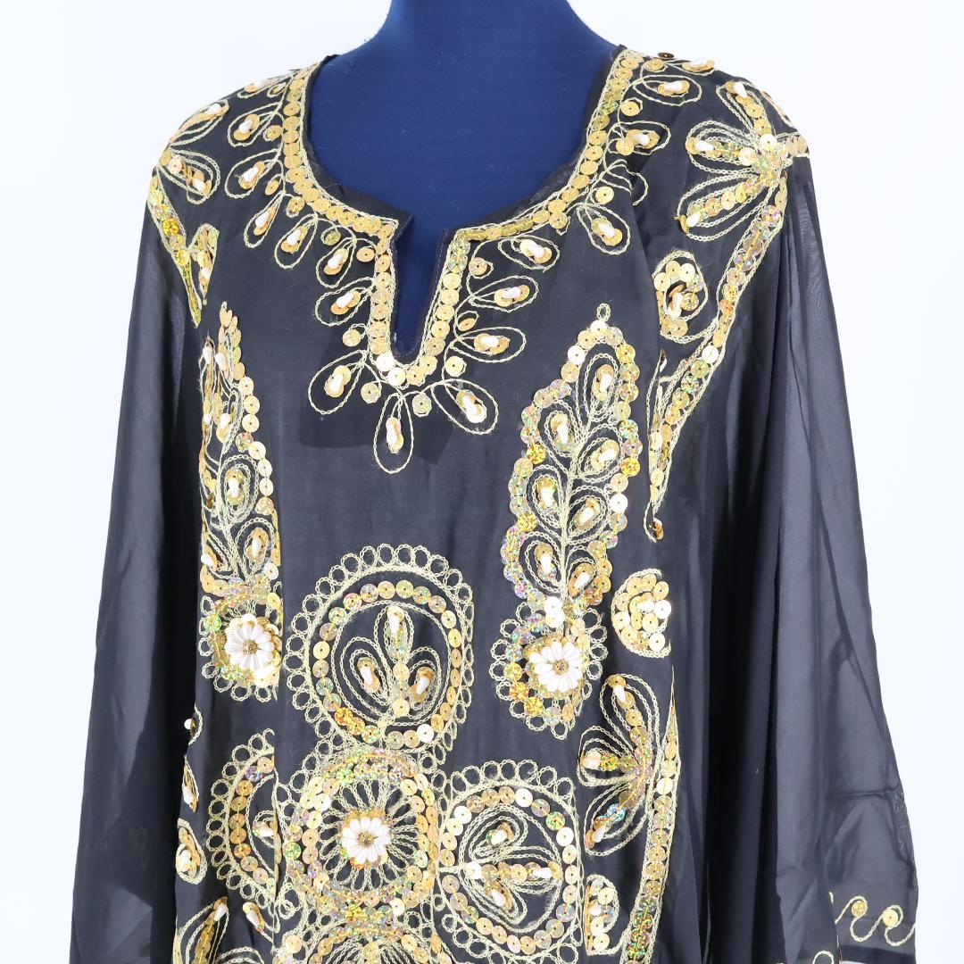 ベリーダンス用衣装】ブラック×ゴールド ガラベーヤ ワンピースドレス