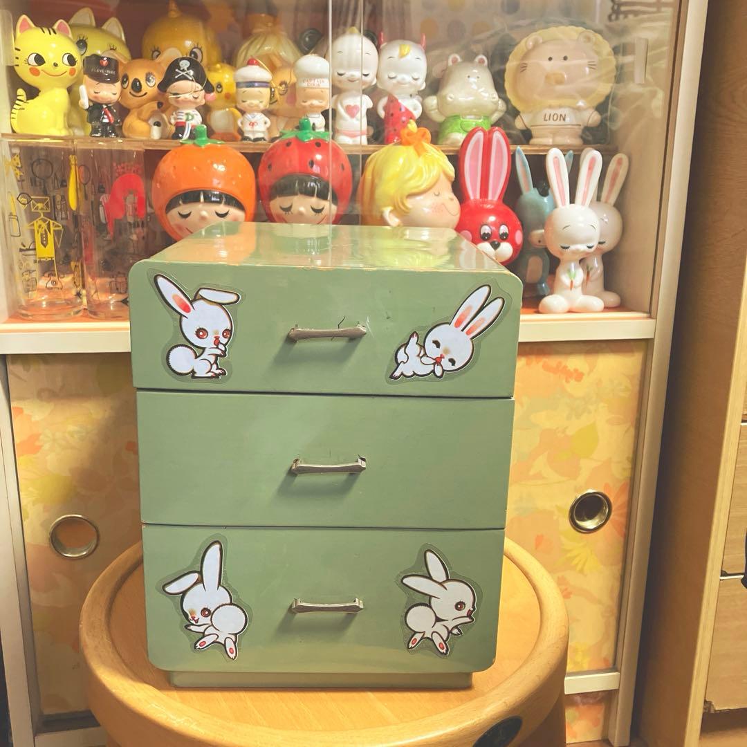 昭和レトロ レトロポップ ミントグリーン 小引出し 木製 小物入れ 3段