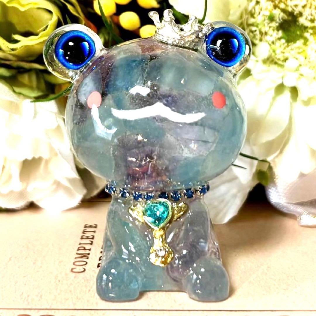 アクアマリンの蛙オルゴナイト｜無事カエル⑧｜縁起物・インテリア