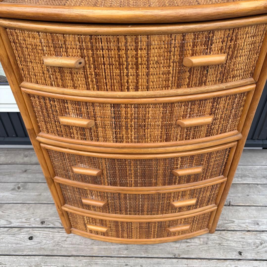 昭和レトロ 大型 ラタンチェスト 5段 引き出し 籐家具 ナチュラル 収納