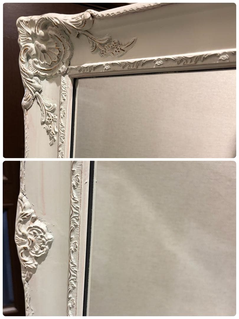 180cm×90cm】姿見、全身鏡、立て掛け、白、ロココ、アイテム番号S-1