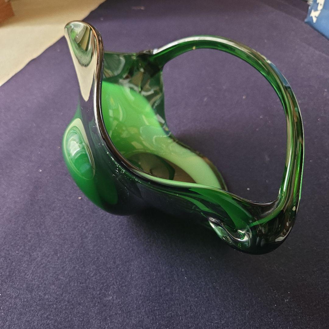 昭和レトロ 花器 花瓶 グリーン ガラス ヴィンテージ マルティグラス