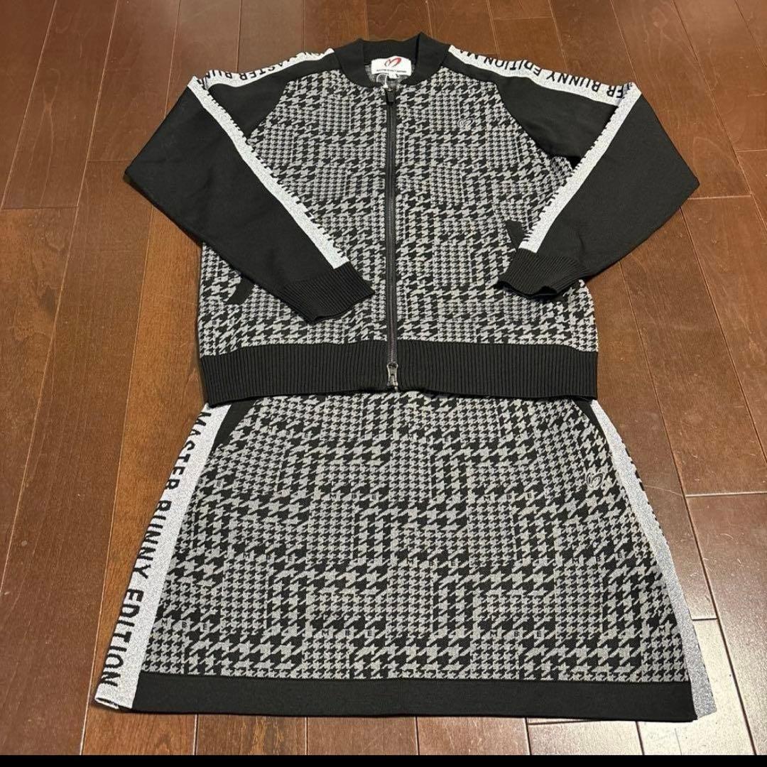 マスターバニー14G 天竺度詰めジャガード千鳥柄ブルゾン黒×グレーサイズ1
