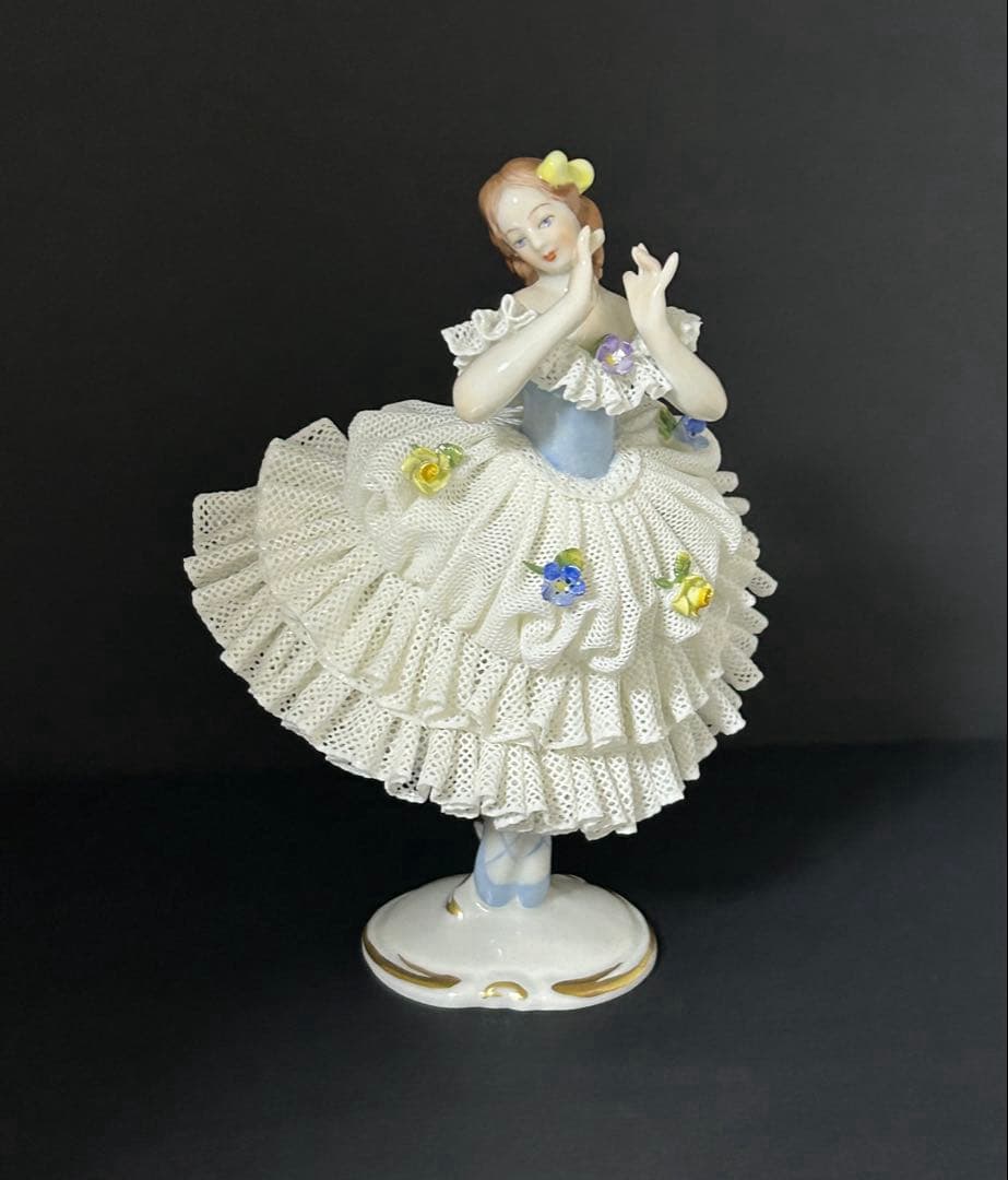 【美品】アイリッシュドレスデン フリルドレスレース ドイツ オリジナルBOX付 IRISH DRESDEN (アイリッシュドレスデン) レースドール フィギュリン