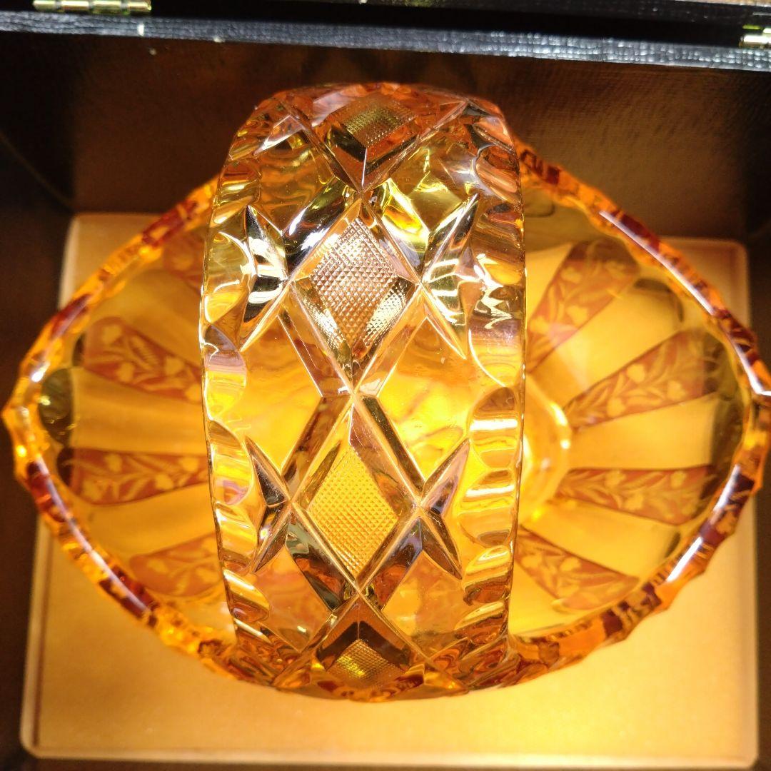ボヘミア】超希少！ 高級クリスタル フラワーベース バスケット 琥珀
