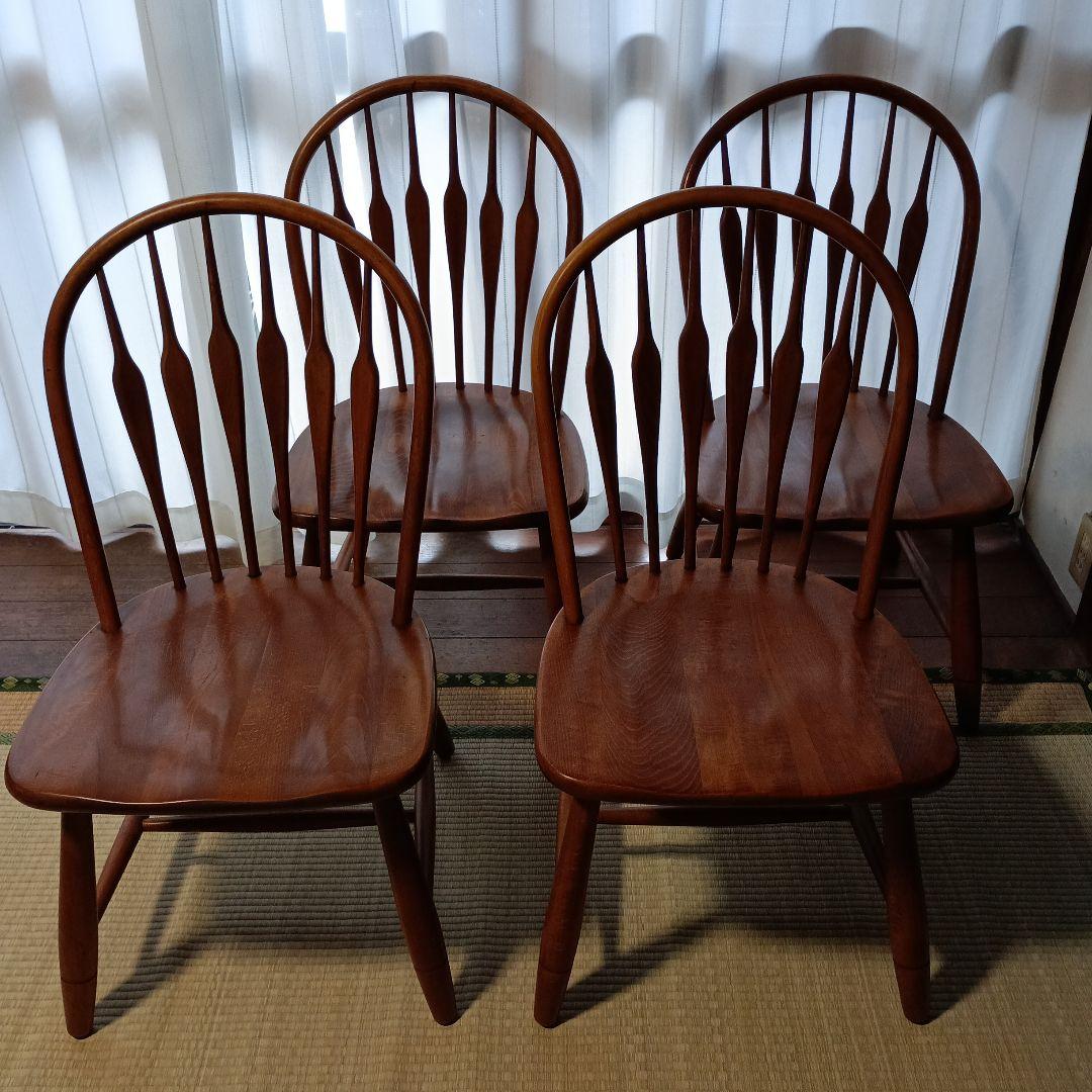 柏木工（KASHIWA） ヴィンテージ　ウィンザーチェア4脚 柏木工 フープバックチェア ウィンザーチェア ヴィンテージ 中古 椅子 木