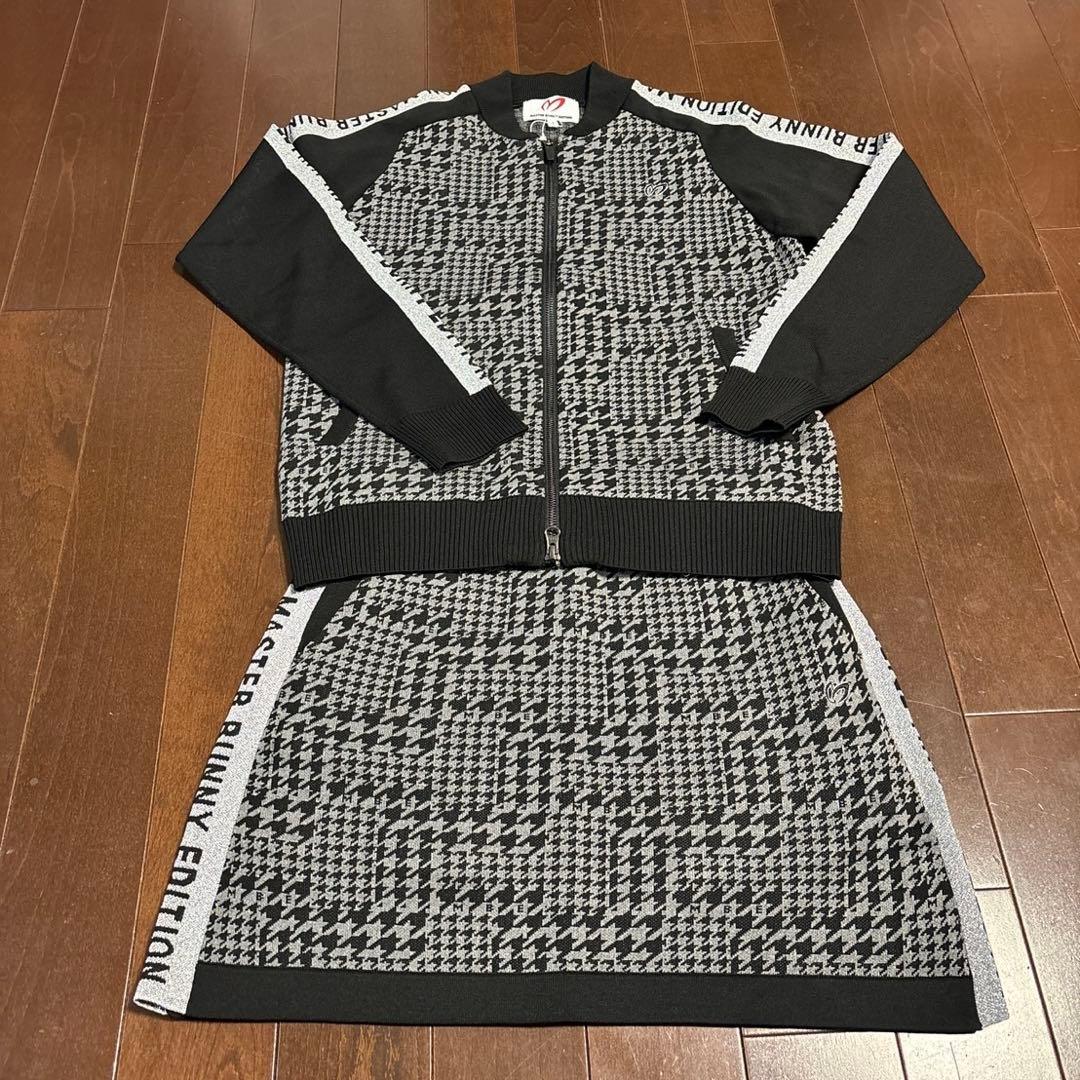 マスターバニー14G 天竺度詰めジャガード千鳥柄スカート黒×グレー