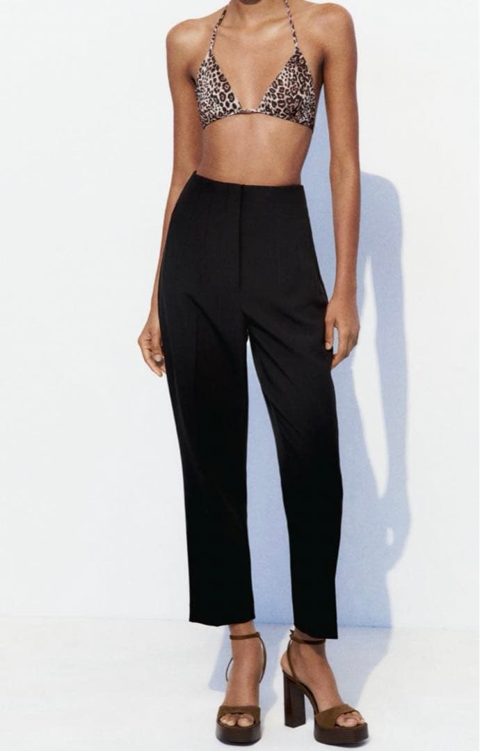 ZARA ザラハイウエストパンツ ブラックS - メルカリ