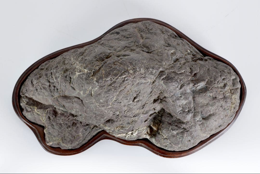 山景石 連山 遠山景 観賞石 台座付 3.4kg 水石 自然石 景石 盆景 盆石