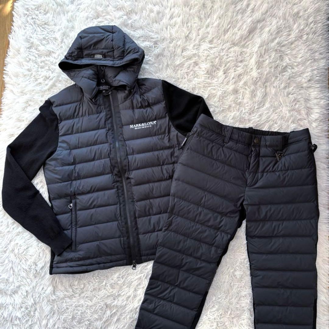 美品 マークアンドロナ セットアップ ダウン ブルゾン パンツ ブラック MARK&LONA（マークアンドロナ） ダウンパンツ 黒 迷彩 カモフラ スカル