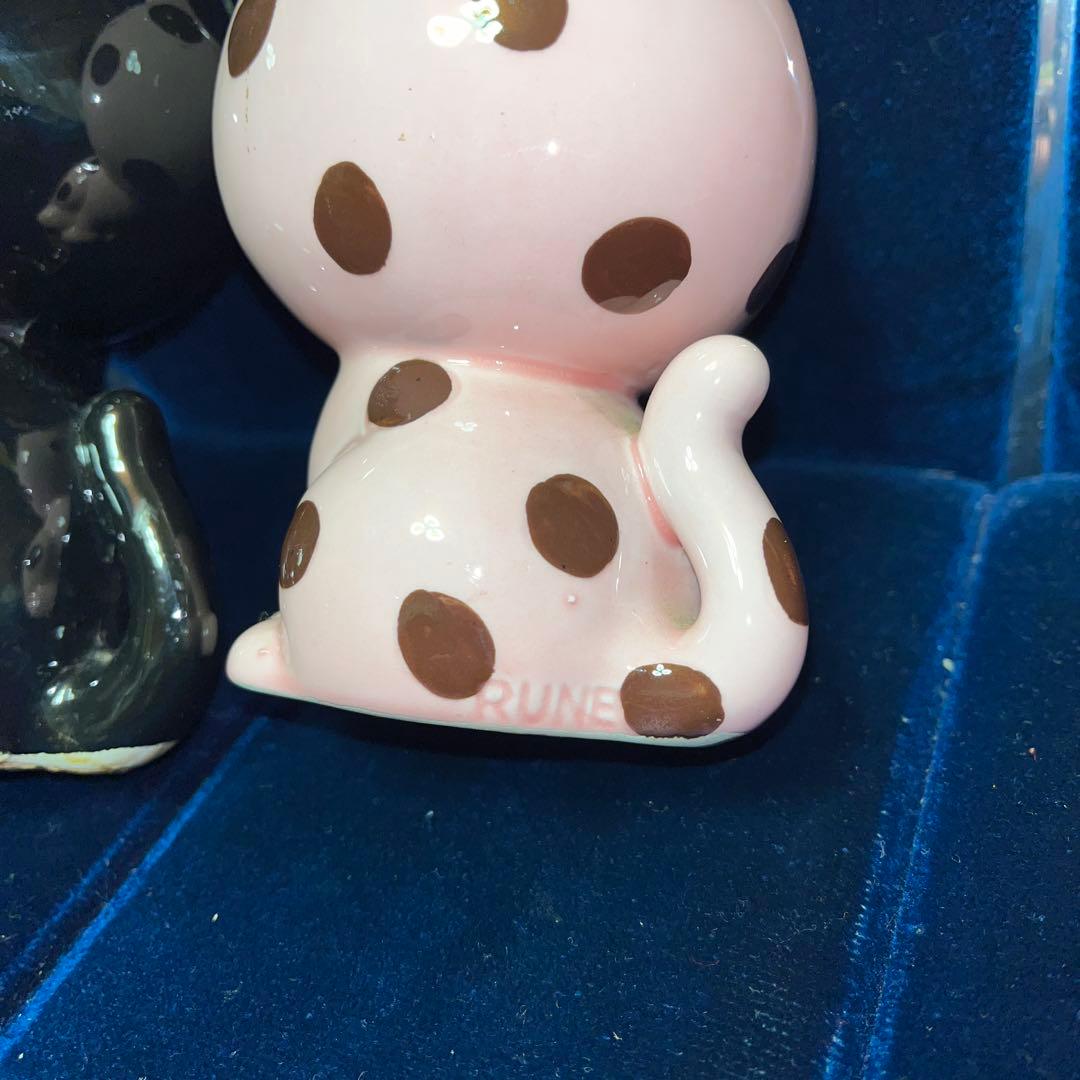 昭和レトロ 内藤ルネ 猫 貯金箱 陶器製 2体 ネコ 当時物 ファンシー