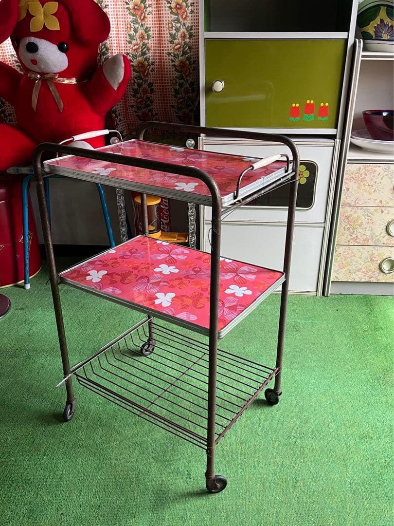 キッチンワゴン レトロポップ 昭和レトロ 当時物 難あり インテリア 花