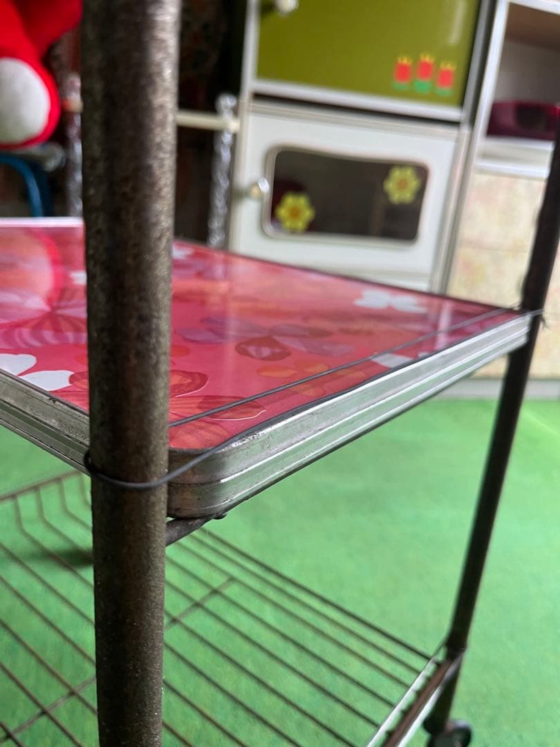 キッチンワゴン レトロポップ 昭和レトロ 当時物 難あり インテリア 花