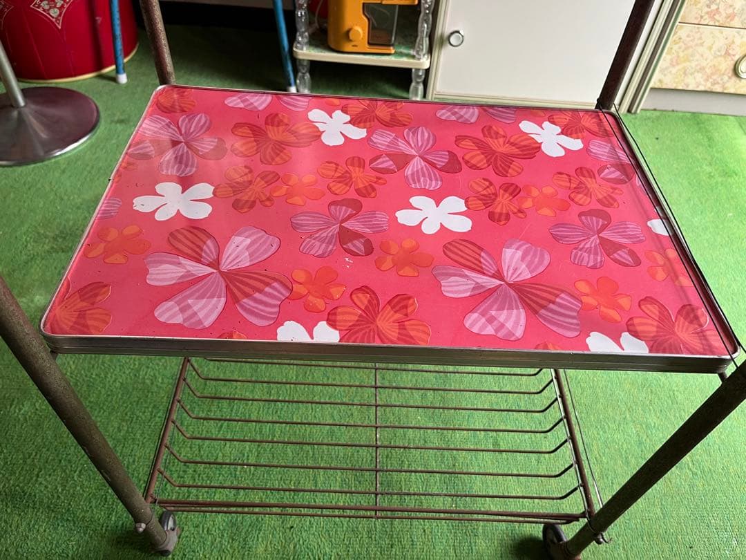 キッチンワゴン レトロポップ 昭和レトロ 当時物 難あり インテリア 花