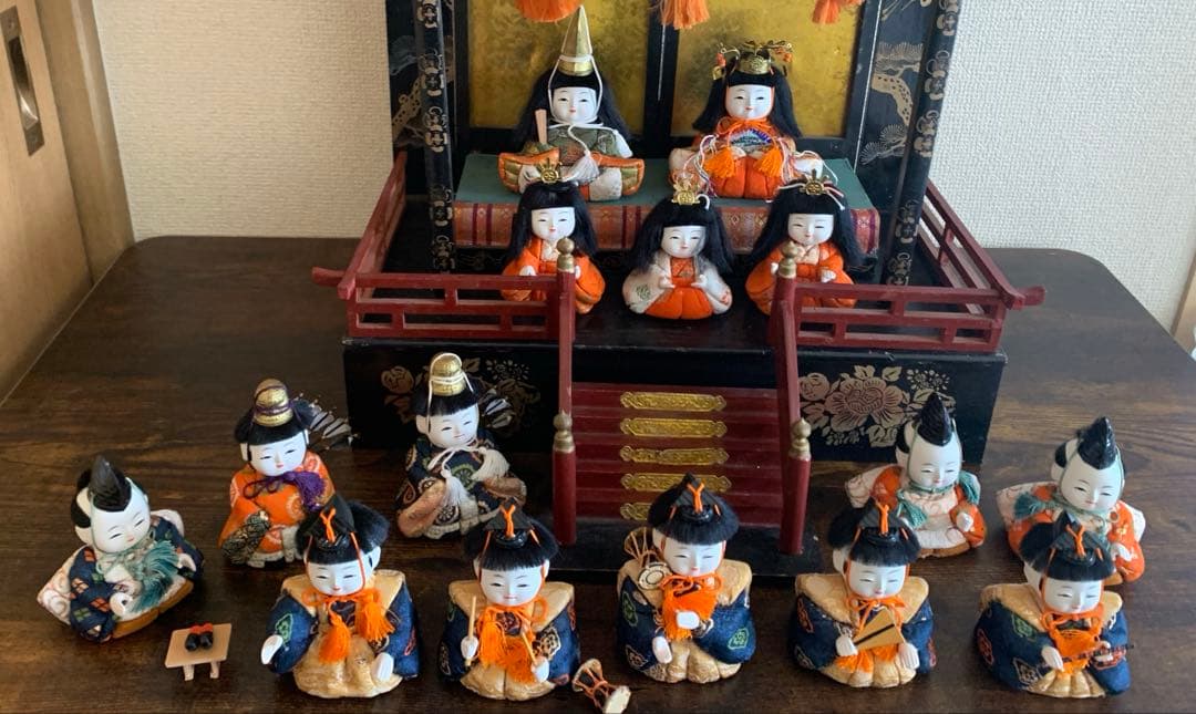 雛御殿 昭和初期 木製 木目込み雛人形15体 アンティーク 昭和レトロ 雛