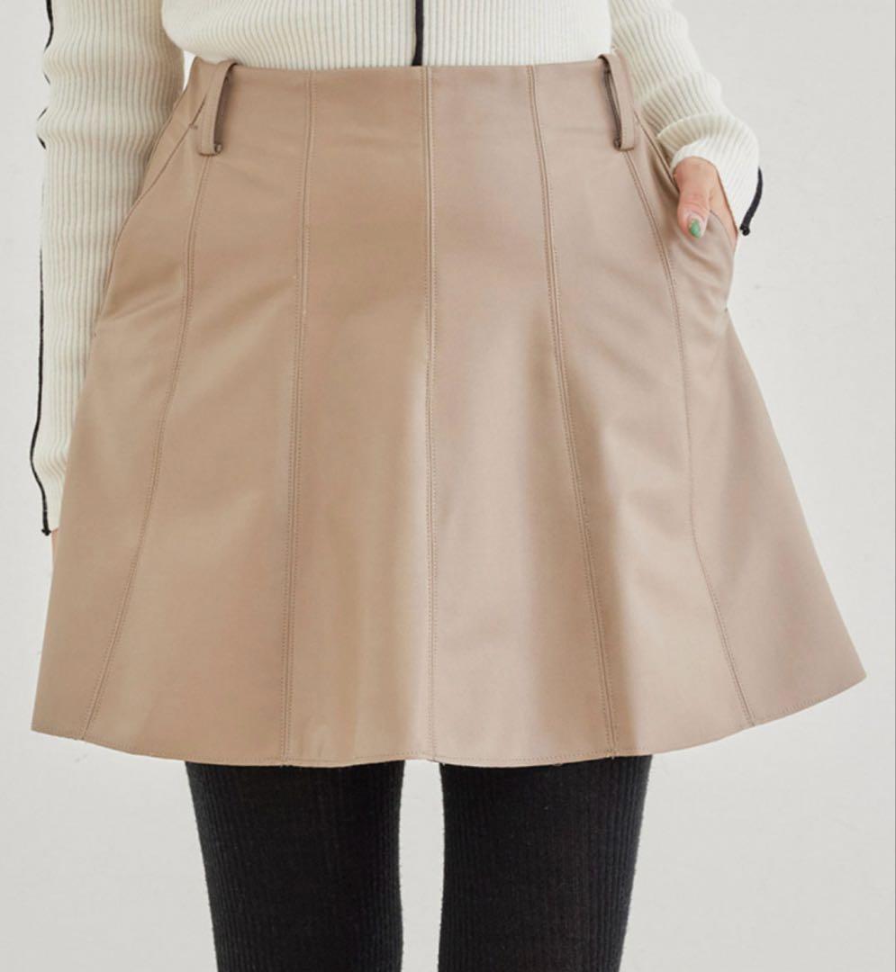 値下げ 新品タグ付き ジュンアンドロペ レザーフレアースカート L
