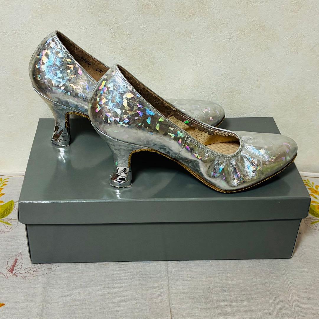 600.Dance シューズ 22㎝ 7㎝ヒール スタンダード シルバーダイヤ