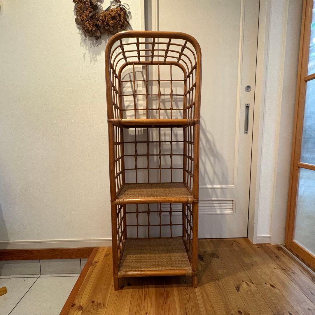 昭和レトロ アーチ型 3段ラタンラック オープンシェルフ 飾り棚 ディスプレイ 昭和レトロ アーチ型 3段ラタンラック オープンシェルフ 飾り棚