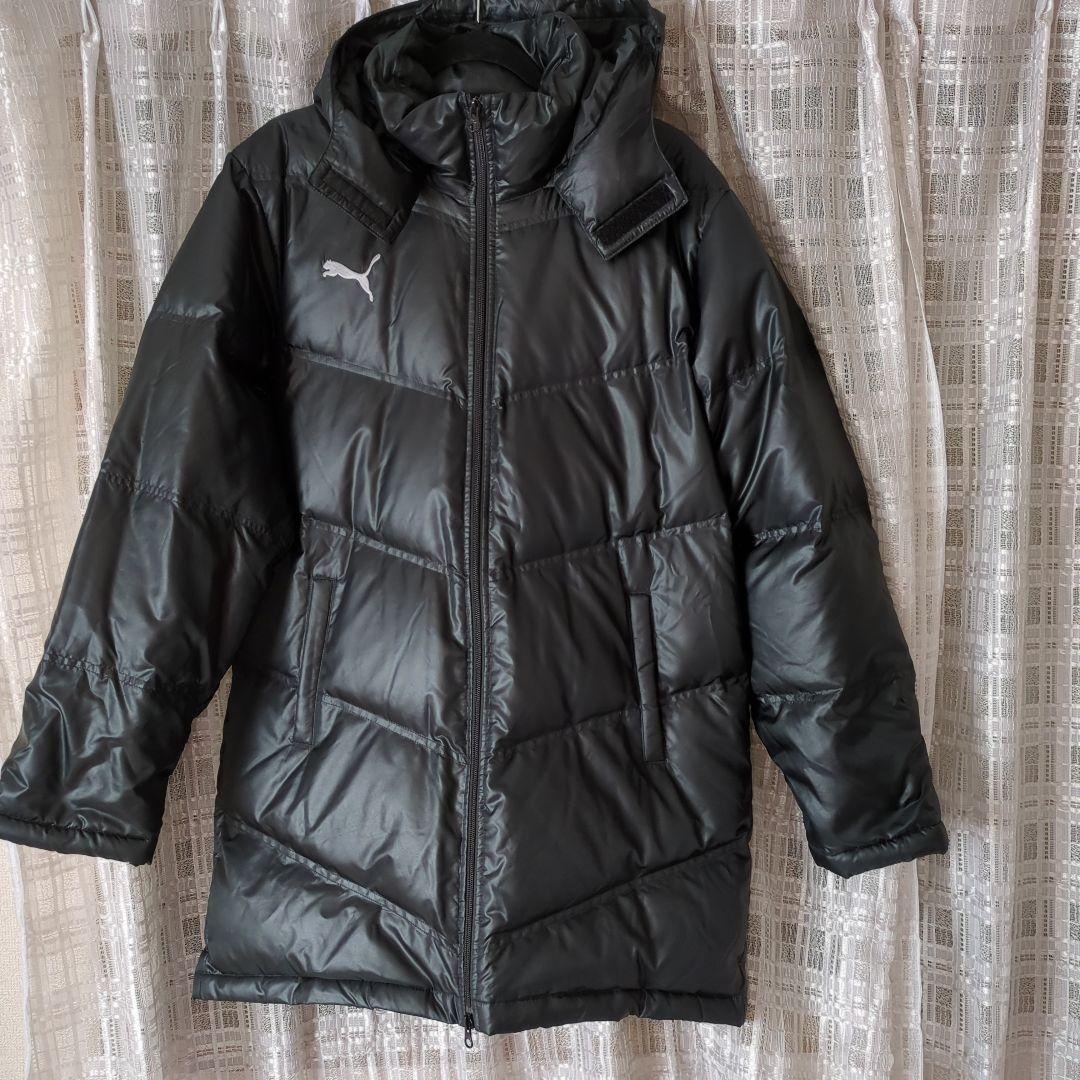 プーマ ダウンジャケット ハーフコート Lサイズ 黒 刺しゅうロゴ