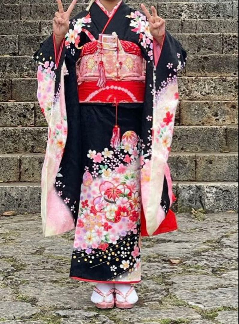 値下げ七五三着物　七歳　正絹フルセット　マリ柄黒 楽天市場】七五三 着物 7歳 フルセット レンタル 753 7歳女の子 ( 七歳